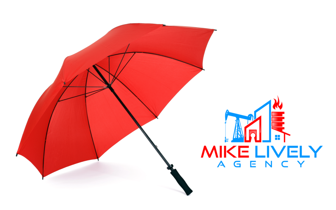 A red umbrella positioned on the left, symbolizing protection, with the Mike Lively Agency logo on the right.